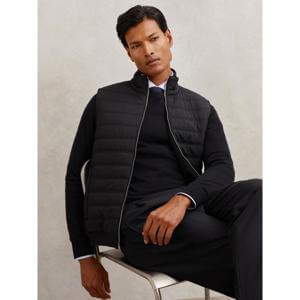 REISS Newford Funnel-Neck Quilted Knit Gilet